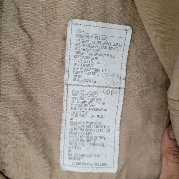 U.S. Navy 2POC Top Blouse Coat XL Long Khaki Uniform Flame-Resistant FR USN Sea - Picture 11 of 13